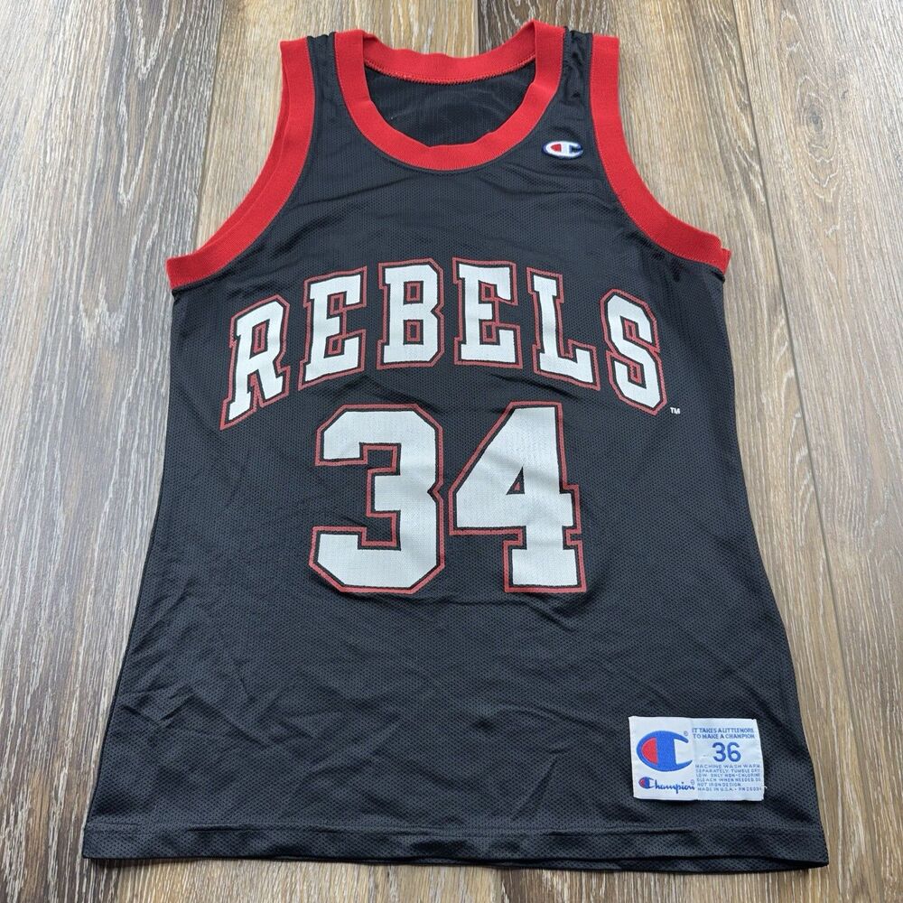 Vintage UNLV Runnin Rebels Jersey Mens 36 Black Jr Rider Champion NBA Basketball